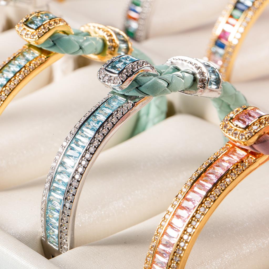 Fashion Light Luxury Diamond-encrusted Horseshoe Buckle Bracelet High-end Zircon Woven Hand Rope Versatile Niche Temperament Bracelet