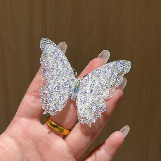 Hair Clip Rhinestones Inlaid Gradient Mesh Yarn 3D Butterfly Decor Side Bang Hair Pin Fairy Girl Hair Accessories