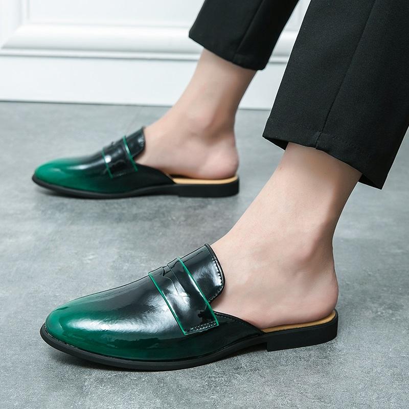 Fashion New Men Half Slippers Penny Loafers Casual Charm Leather Mules Moccasins Breathable Green Black Driving Shoes