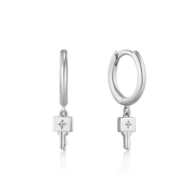 Key Huggie Hoop One-Touch Mini Ring 925 Silver Earrings E032-04H
