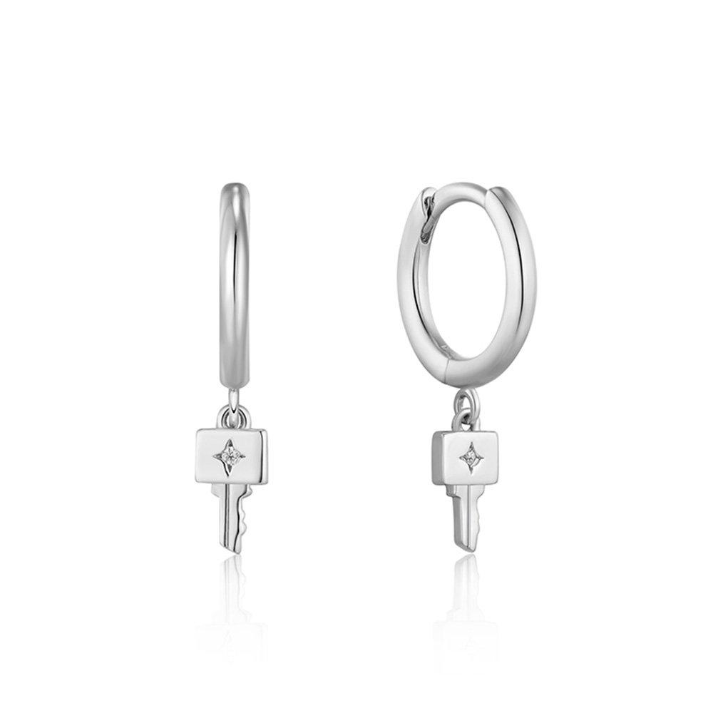 Key Huggie Hoop One-Touch Mini Ring 925 Silver Earrings E032-04H
