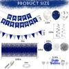 Navy Blue Silver Birthday Decorations for Men, Blue Birthday Party Supplies with Tablecloth Happy Birthday Banner Confetti Balloons Paper Pom Poms