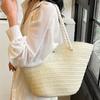 2024 Summer Stylish Large Capacity Woven Tote Bag For Women In Beige And Khaki For Casual Travel