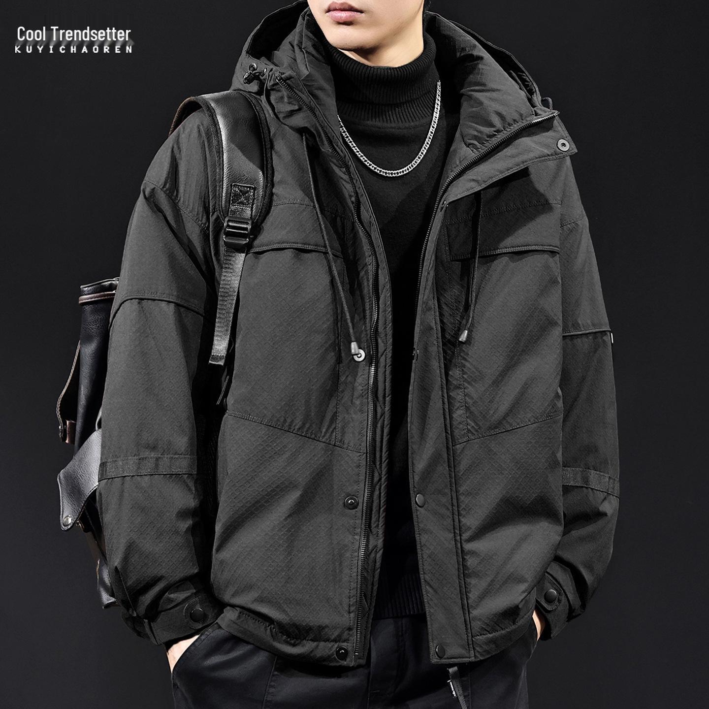 

Men s Trendy Thickened Hooded Down Jacket, Winter 2025 Collection, Plus Size Workwear Outerwear 3XL for 90-100 kg чорний