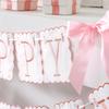 Oudain Pink and White Bow Happy Birthday Banner Garland Pink Bow Birthday Party Decorations Coquette Scalloped Embroidered First Party Cake Smash