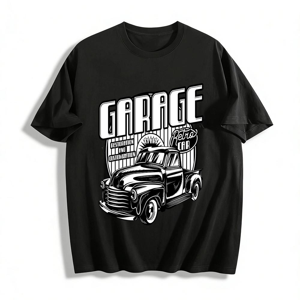 

Vintage Garage Retro Car Print Casual Short Sleeve T-Shirt Pure cotton T-shirt XXS