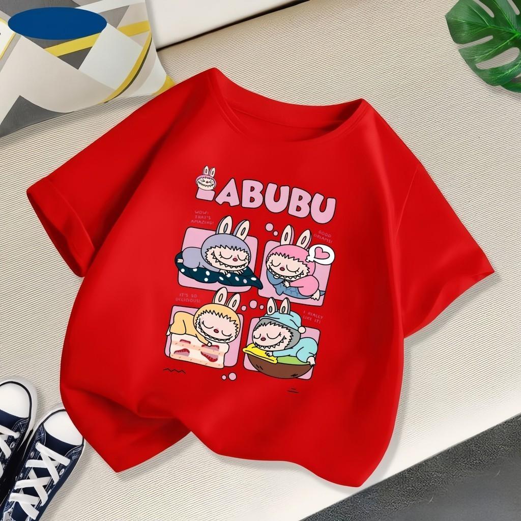 4-14 Years Old Labubu Cartoon Printed Children's Short Sleeved Girls' Round Neck Top Summer Children's T-shirt Casual Children's Clothing
