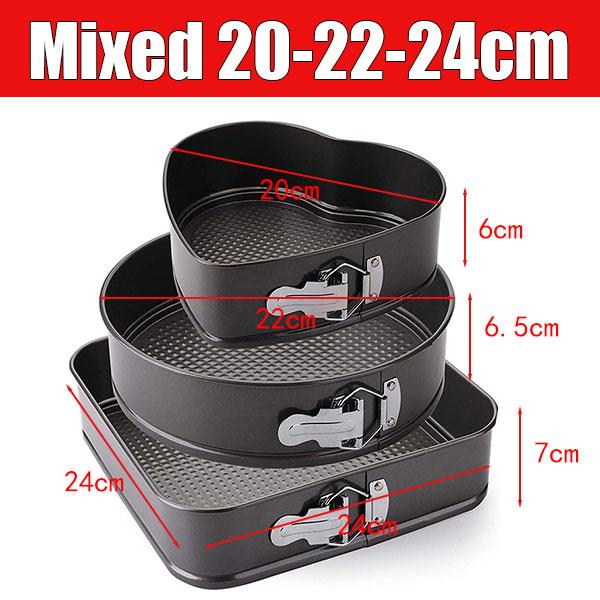 3-teiliges Antihaft-Kuchenbackformen-Set Kohlenstoffstahl Backgeschirr Runde Herz-Quadratische Backformen Käsekuchen Springform Backformen