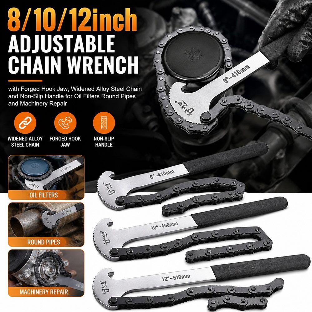 Widened Chain Links Oil Filter Wrench 8/10/12inch Adjustable Chain Wrench Pipe Maintenance