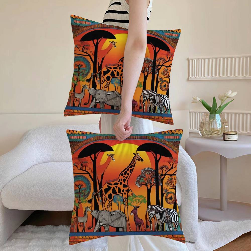 Abstract Painting African LPillow Case Sofa and Living Room Decorative Cushion Covers Dust-proof and Mite-proof Invisible Zipper