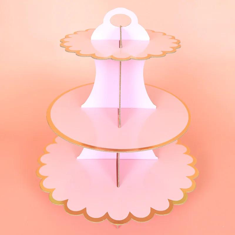 3-Layer Disposable Round Birthday Cupcake Dessert DIY Paper Craft Stand Dessert Display Rack Wedding Party Supplies Cake Tools