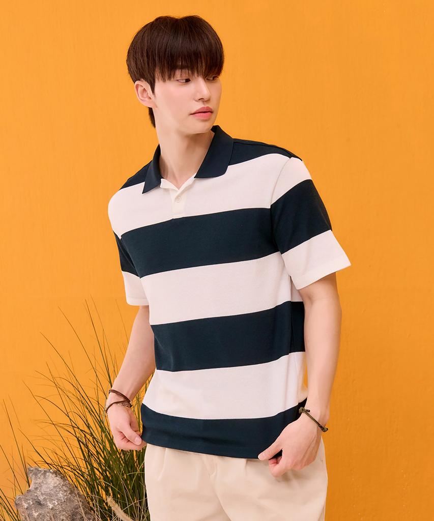 CHASECULT Men'S Striped Collared Short Sleeve T-Shirt - Green