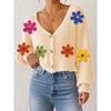 Women's Autumn and Winter New Three-dimensional Embroidery Colorful Flower Splicing Button Cardigan Sweater Short Coat for Women