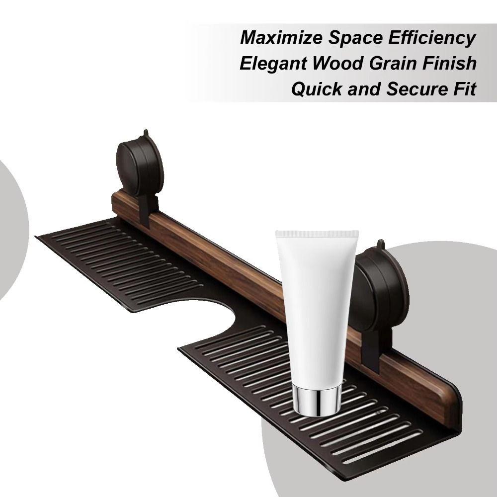 Walnut Finish Suction Cup Bathroom Shelf Wall Mount Shower Shelf Over Faucet Sink Rack  Bathroom