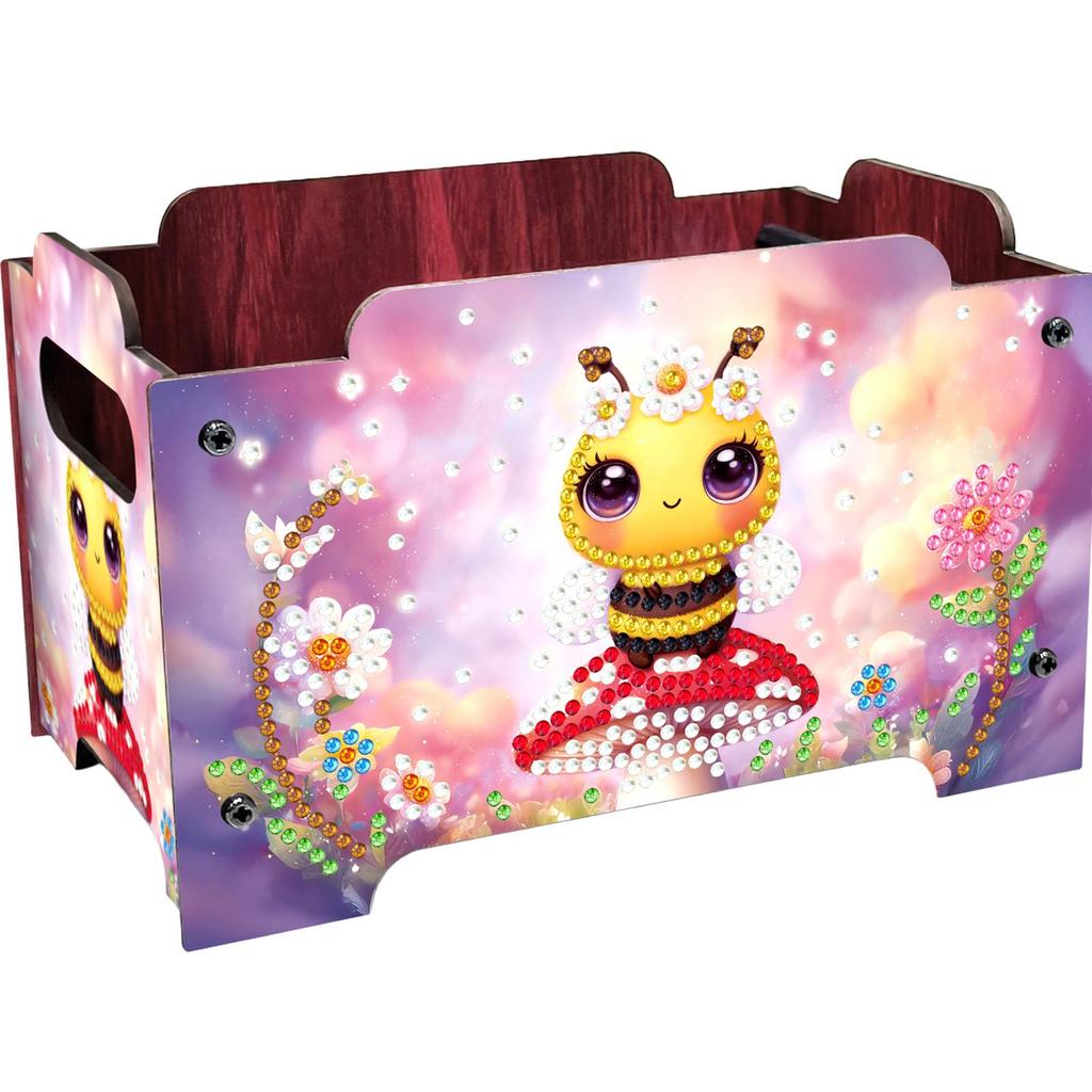5D DIY Diamond Art Colored Pattern Wood Case Partial Drill Rhinestones Decorative Storage Box Wooden Crystal Storage Handbag Kit