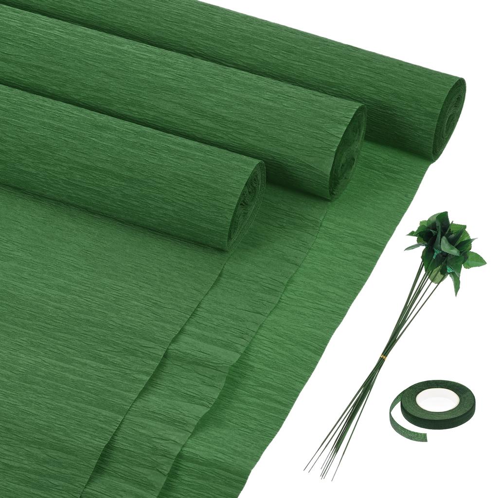 6pcs Crepe Paper Roll with Floral Stem Wire and Green Floral Tapes for Wedding Ceremony Various Large Festivals Decoration