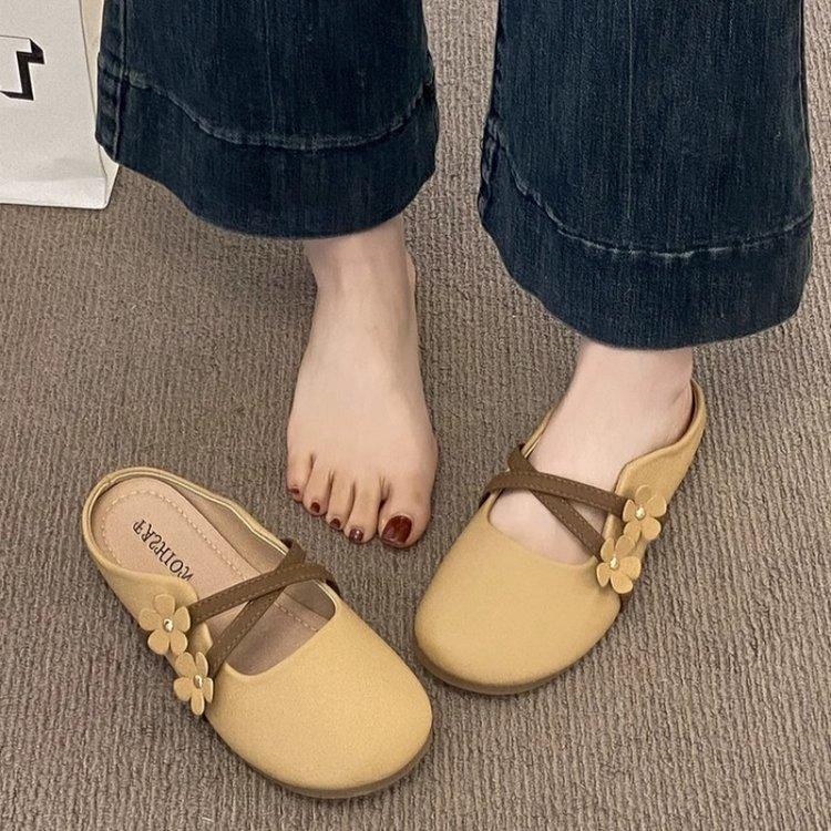 Baotou half slippers women's outer wear temperament versatile 2025 summer new soft leather lazy one pedal fashion single shoes women