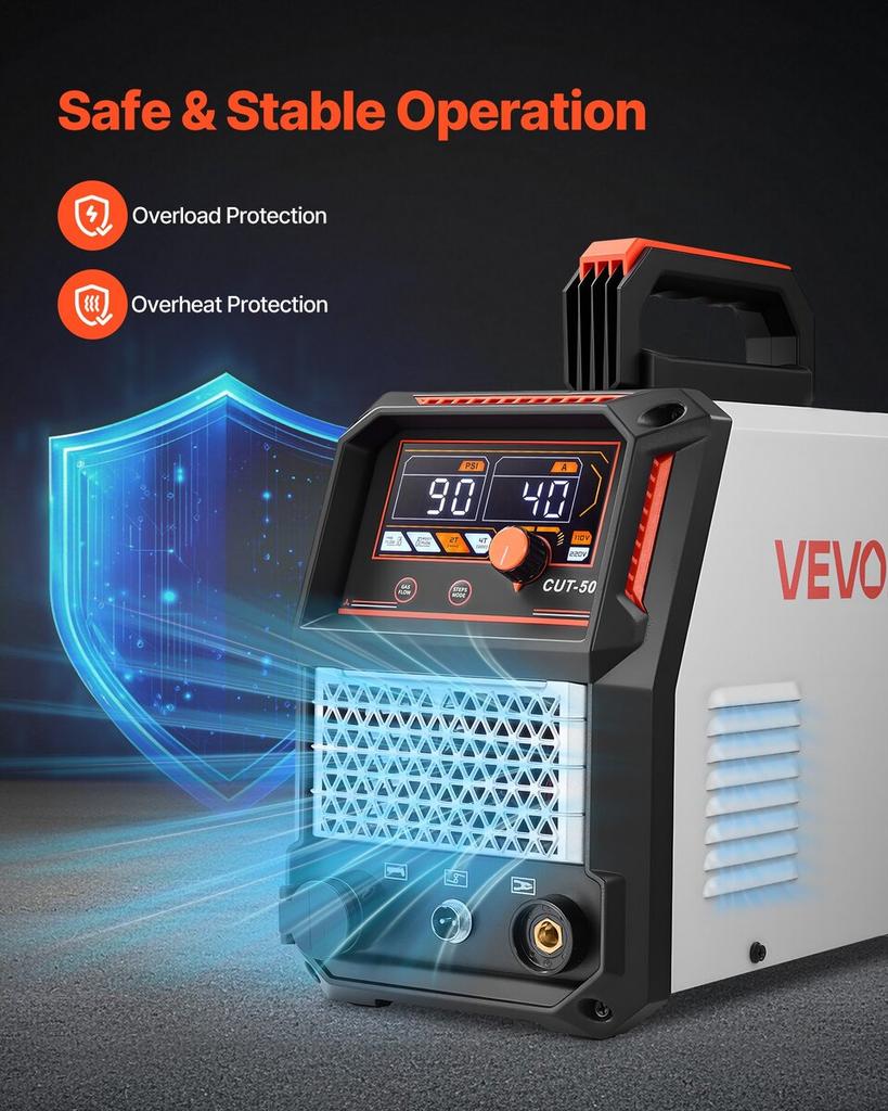Plasma Cutter, 50A Plasma Cutting Machine, 220V Digital Display IGBT Inverter Cutter Machine with 2T/4T Function & Adjustable PA/PT Time for Home