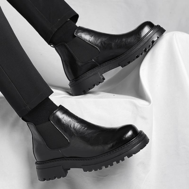 Men's shoes 2026 Spring and Autumn mid cut Chelsea boots British style men's shoes with thick fleece and warm boots