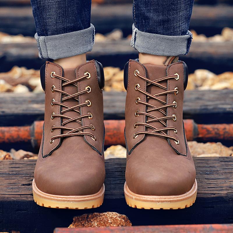 Men's Winter Boots, Casual Leather Short Boots, Snow Boots, Flat Boots, Fashionable and Comfortable British Style