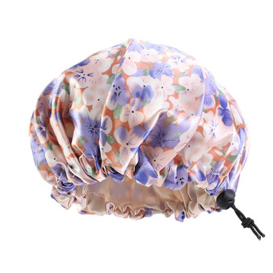 

Floral Animal 2-Layer Adjustable Baby Satin Night Sleep Shower Hat Hair Care Cap Flower Sapphire Blue