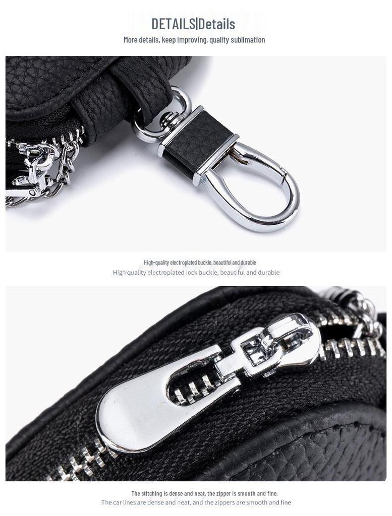 Genuine Leather Key Case with Bluetooth Earphone Pouch