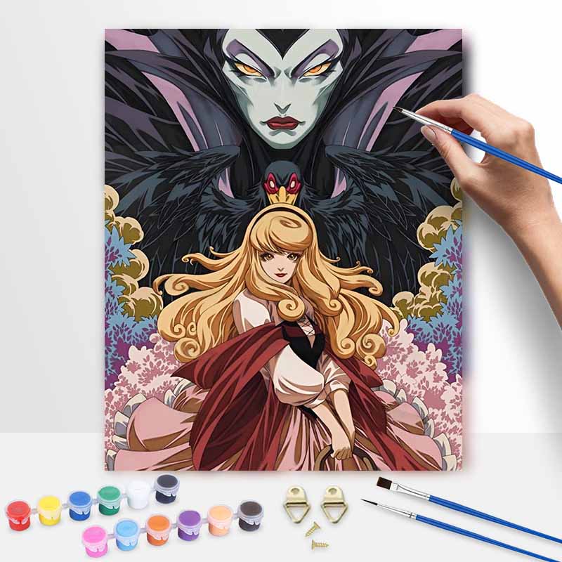 Disney Maleficent Sleeping Beauty Oil Paint by Numbers Painting Kit Handmade Diy Home Decor Gifts Wall Art Canvas for Adults Relaxing
