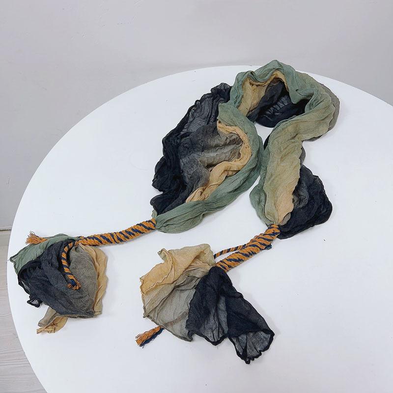 Retro Pleated Color Matching Gradual Change Scarf Soft Versatile Slender Silk Scarf Women'S Warm Neck Scarf Shawl