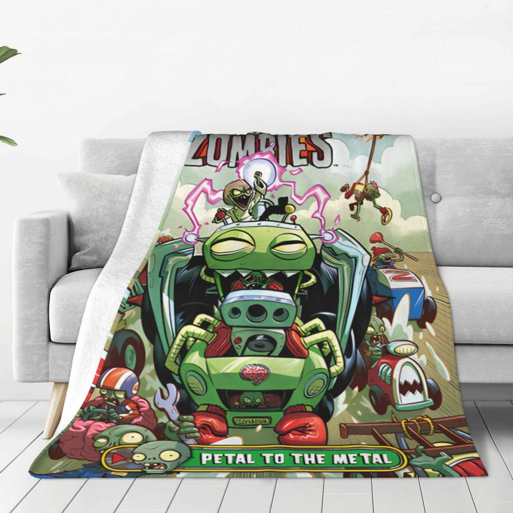 Game P-Plants-vs-Zombie Printed Warm Blanket Picnic Plush Throw Blanket Graphic Couch Chair Flannel Bedspread Sofa Bed Cover