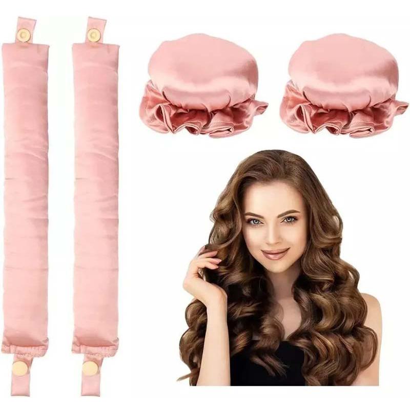 4PCS Satin Hair Curler Roller for Heatless Hair Curls Hair Caps Curling Rod Set