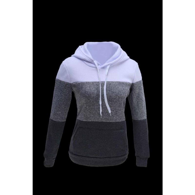 Европейский и американский женский повседневный свитер с капюшоном женский свитер Женское пальто с капюшоном в стиле колор-блок женский свитер S белый