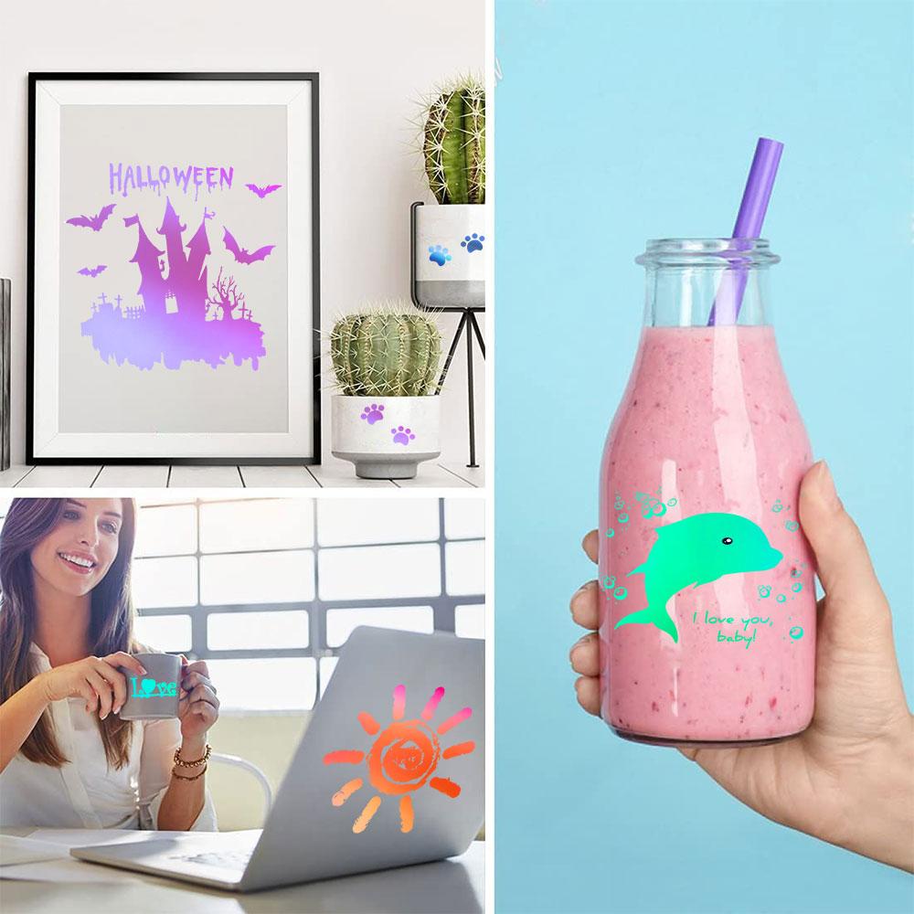 12 X 10inch Iridescent Adhesive Vinyl Sheet Film Sticker DIY Christmas Festival Party Wall Glass Cups Home Decoration For Cut