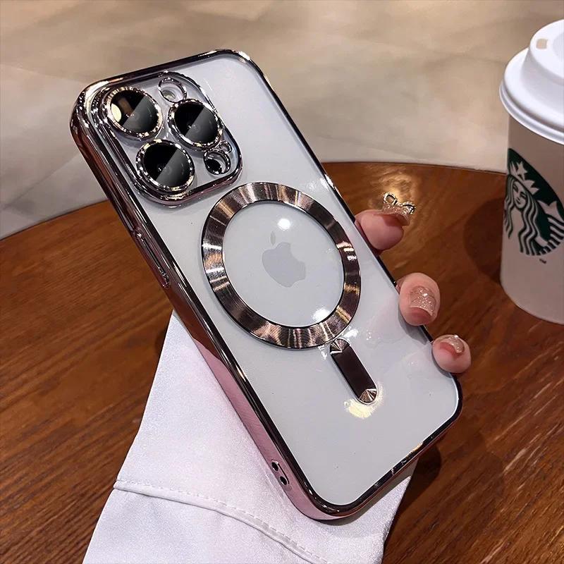 Clear Soft Silicone Protection Case For Magsafe For iPhone 16 15 14 Plus 13 12 11 Pro Max Plating Wireless Magnetic Charge Cover