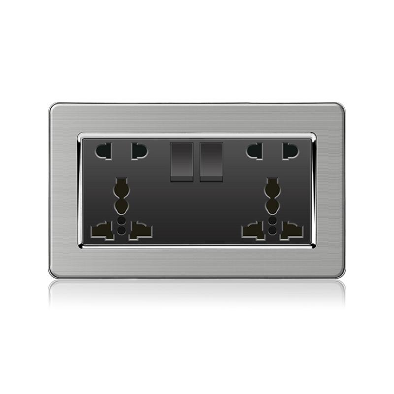18W Type-C Fast Charging Universal 5-pin Dual Power Socket,Stainless Steel  Electrical Outlet with DC 5V 3.1A Type-c USB Charger