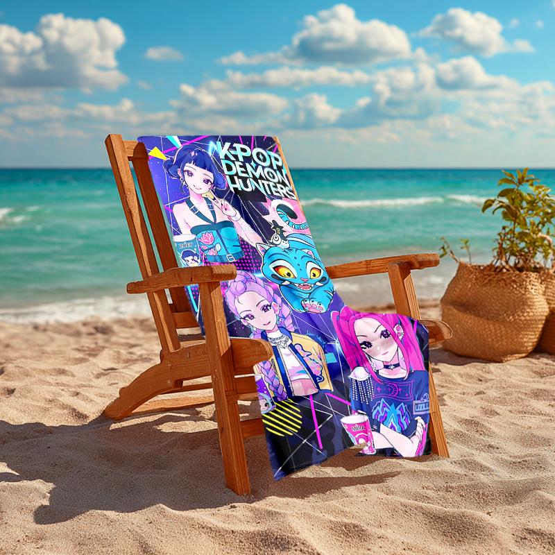 1Pc Kpop Demon Hunters Beach Towel, Quick Dry, Multi-Use for Beach Pool Gym Yoga Home Travel, Christmas, Halloween, Xmas Gift M929129