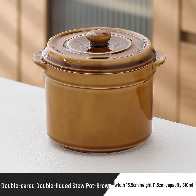 LISM 510ml Double-Lid Ceramic Stew Pots, 4-Pack