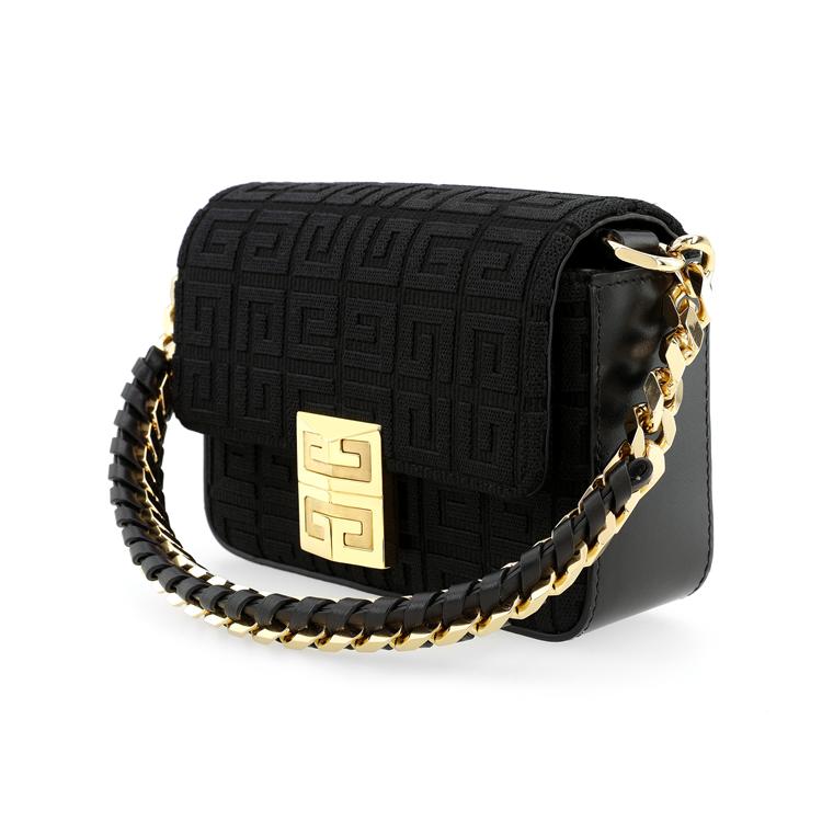 Givenchy 4G Logo Embroidered Metal Lock Chain Cotton Shoulder Crossbody Bag Women Bags Black BB50L3B18Z-001