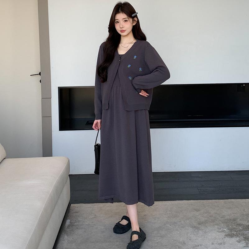 Spring 2026 Sweet Petite Maternity Knit Camisole Dress & Embroidered Cardigan Set M