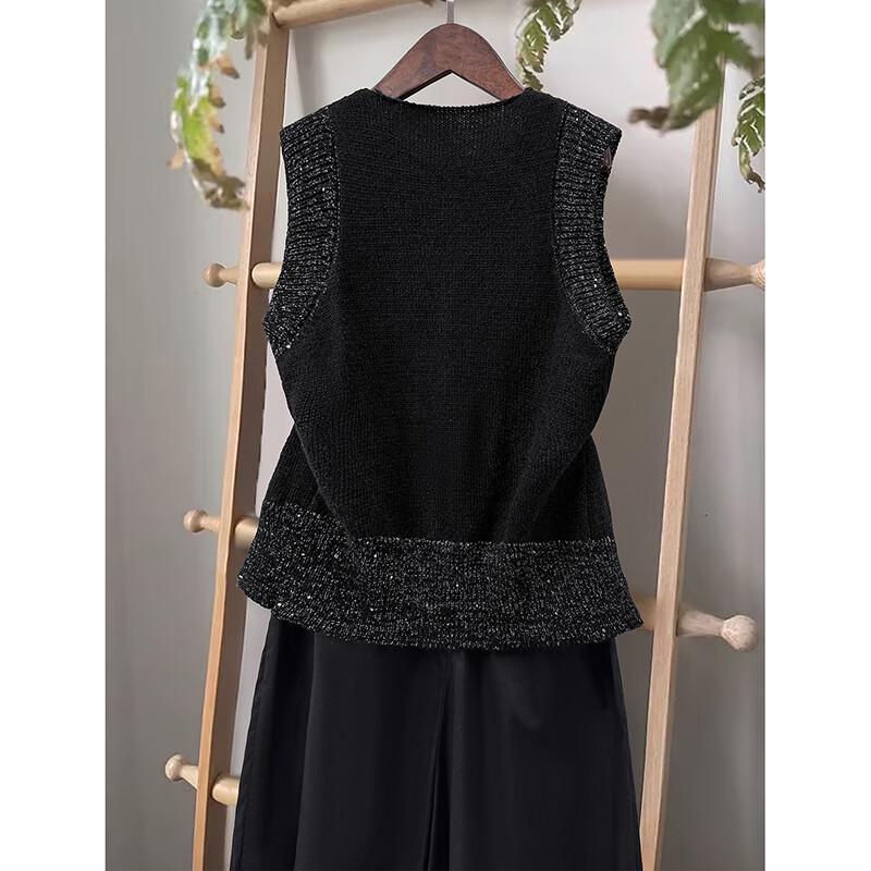 Shechi Women's Elegant Sequin V-Neck Knit Vest