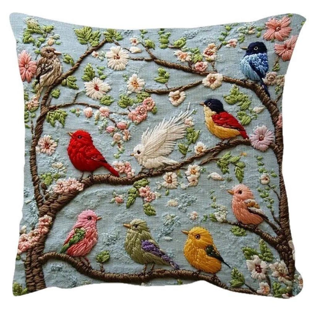45x45cm Spring Colorful Bird Flower Tree Pillow Cover Winter Christma New Year Home Decorative Pillowcase Sofa Car Cushion Cover 450mm450mm 1470₽