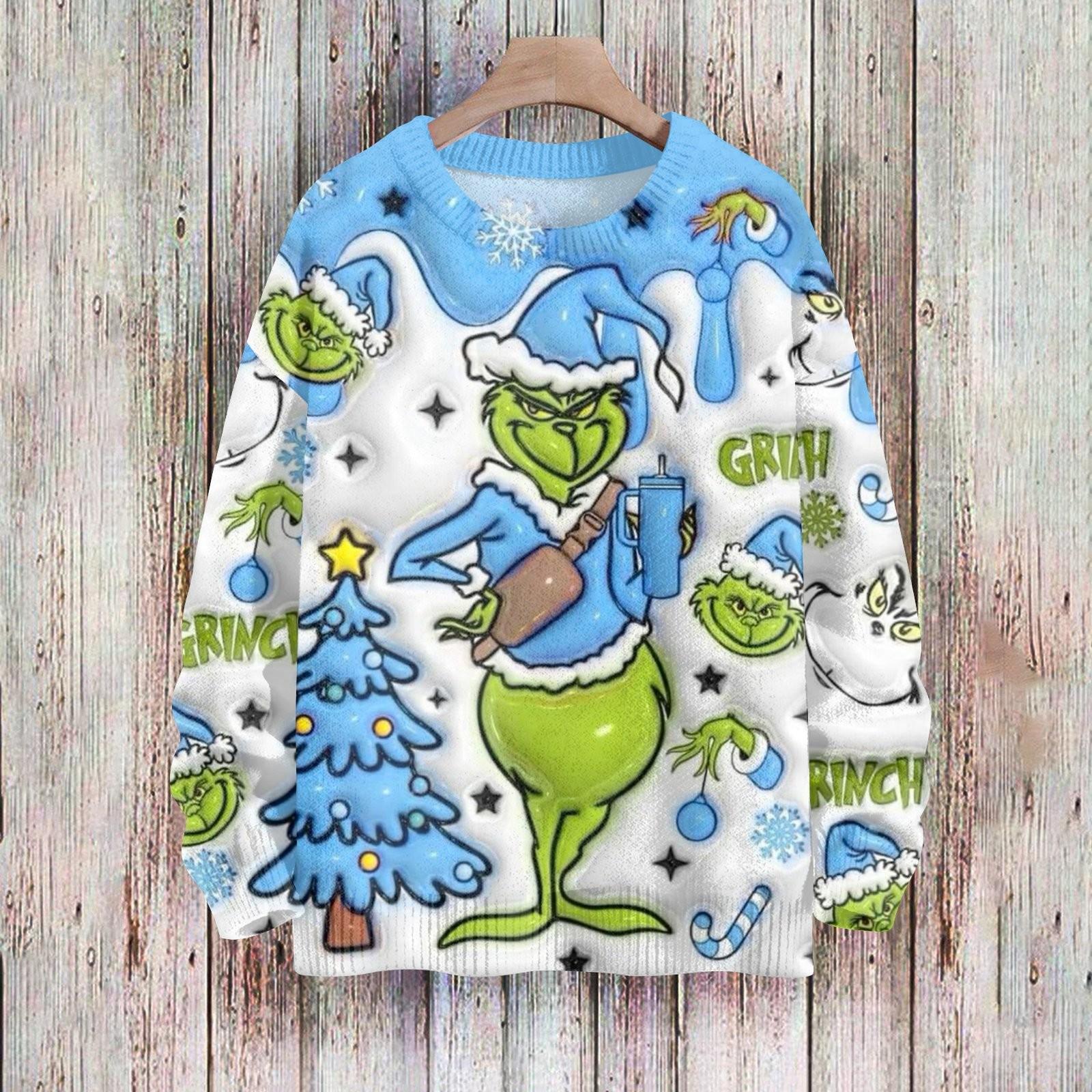 Рождественские толстовки для женщин Вязаный свитер Милая рубашка Осенний свитер с круглым вырезом Топы S небесно-голубой 2290₽