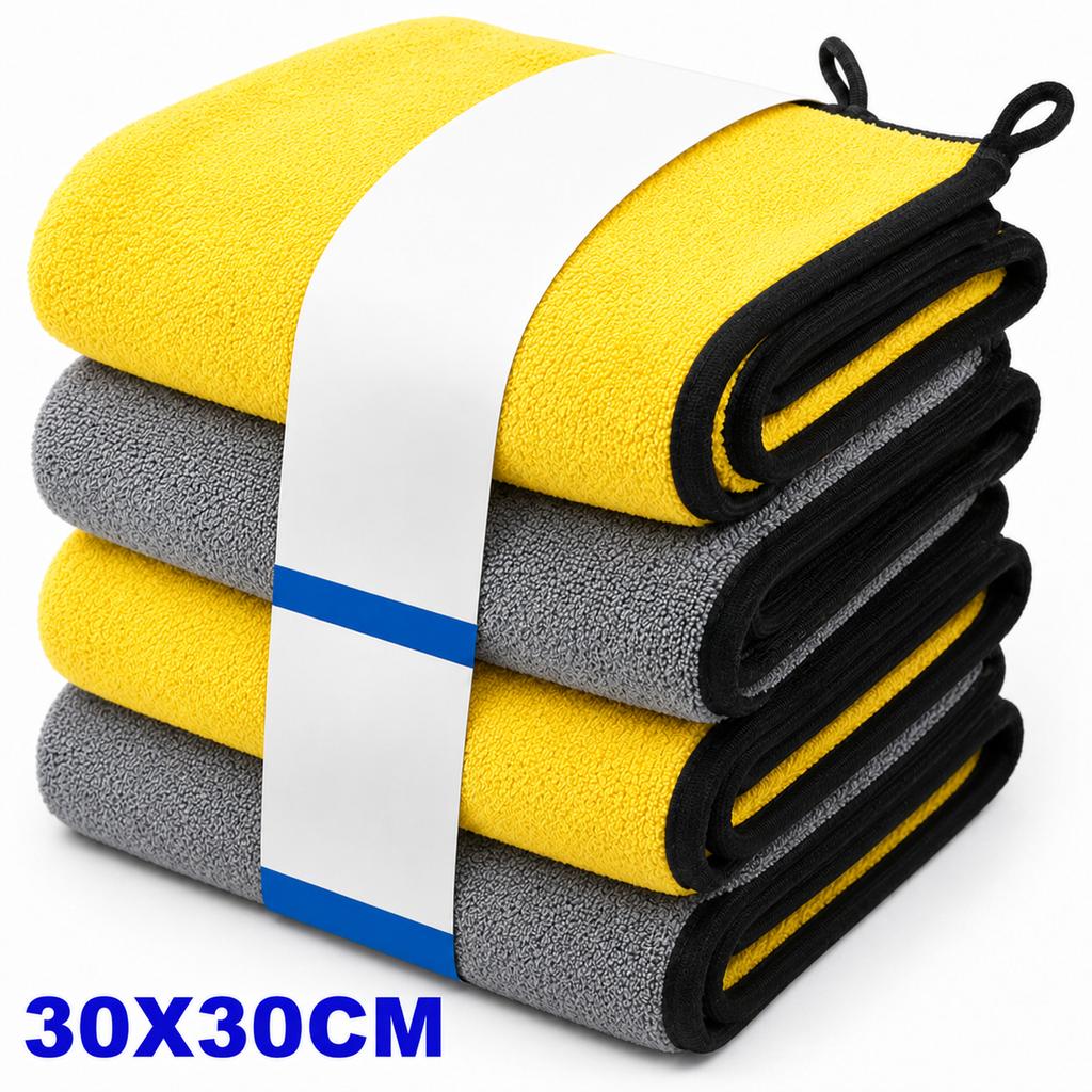 1-4pcs Microfiber Car Washing Towel Soft Quick Drying Windows Mirrors Wiping Rags Home Double Layer Cleaning Cloths 500GSM