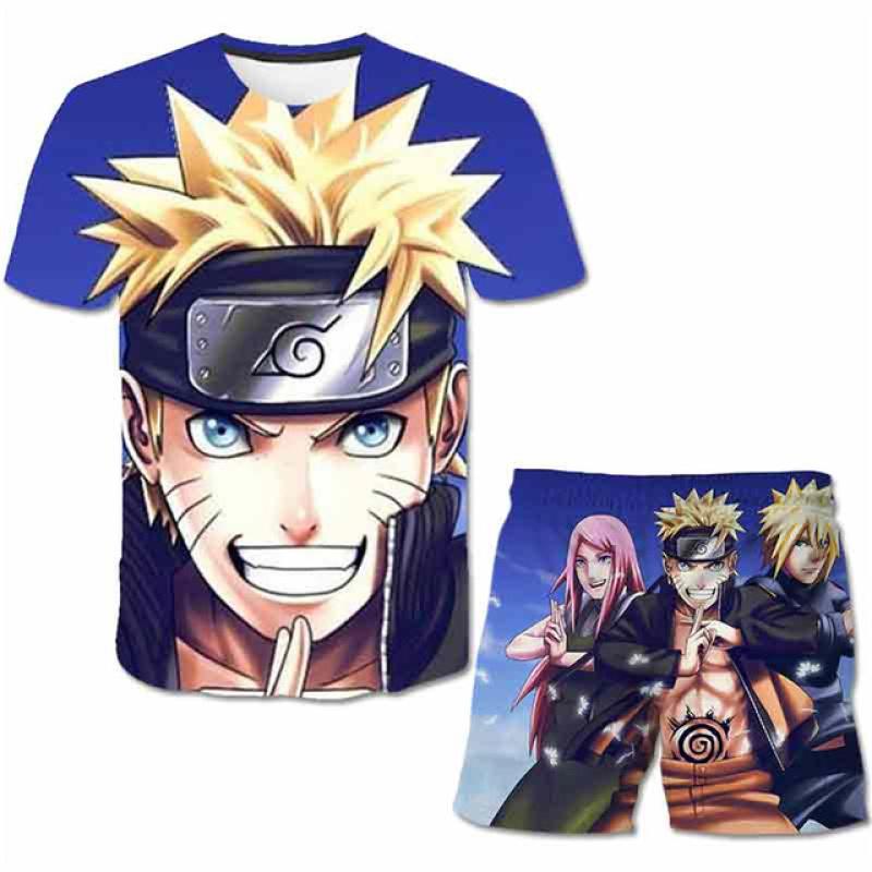 Mode 3D Vêtements Enfants 2 Pièces Ensemble Naruto Imprimer + Short Pantalon Vêtements 4-14 Ans Enfants Garçon Costume À Manches Courtes Tenue