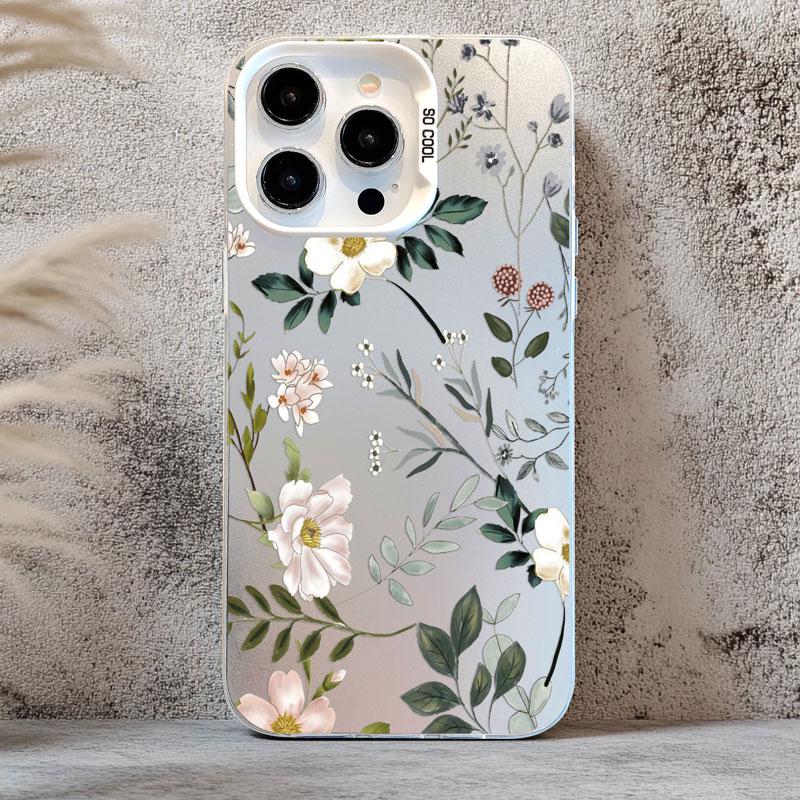 Coque de téléphone laser graphique petite fleur fraîche pour iPhone 16 15 14 Pro Max Plus 17 Pro Max 13 Mini 12 11 Pro Max Housse antichoc