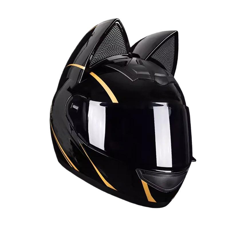 Electric Motorcycle Cat Ear Helmet Female Four Seasons Full Helmet Male Knight Locomotive Cute Rabbit Ears