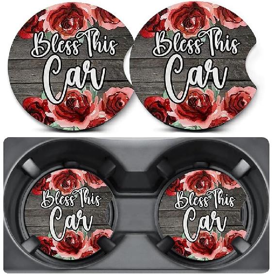 2 Pack Car Coasters for Cup Holders,Cute Ladybug Car Cup Holder Coasters,2.75" Universal Size Anti Slip Rubber Mat,Automotive Cup Holder Decal Decor