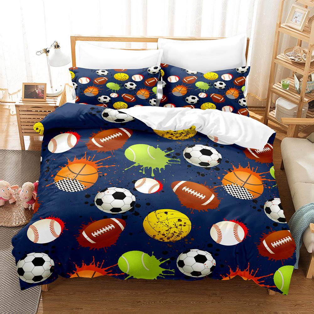 Fotbollstryck Tredelat Set 3D Digitalt Sängklädesset, Lakan Täcke Set Tvådelat Set