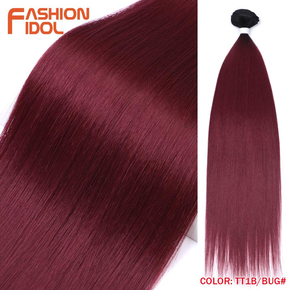 FASHION IDOL 26 inch Yaki Straight Hair Extensions Salon Synthetic Hair Bundles High Temperature Fiber Ombre Blonde Fake Hair
