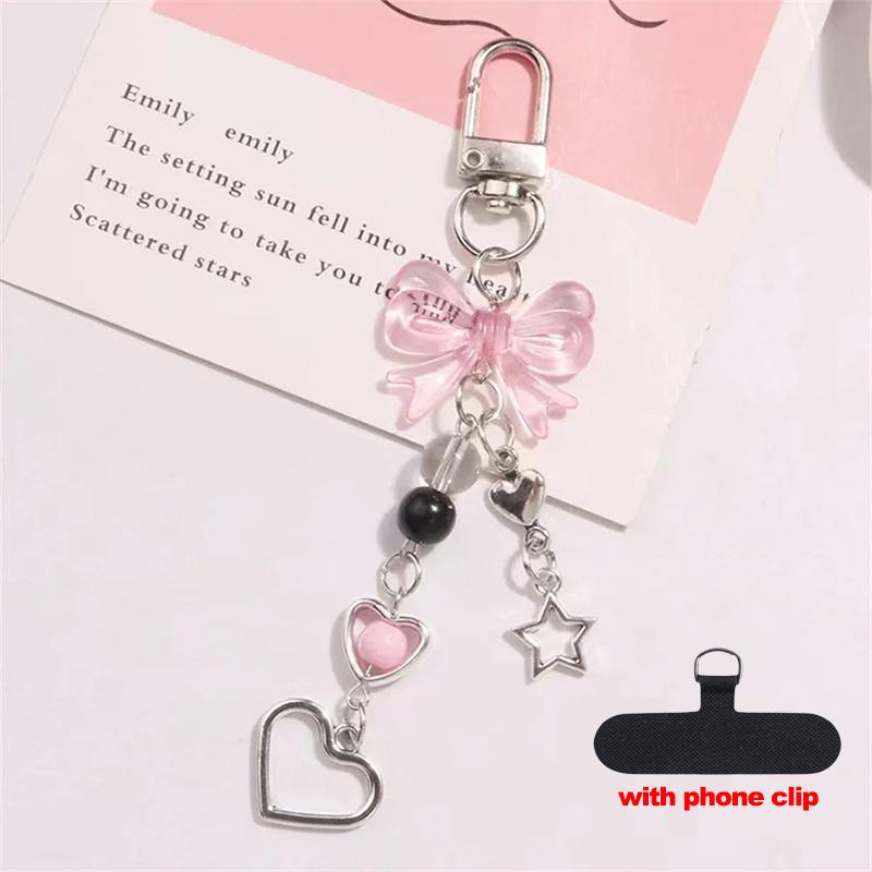 Y2K Kawaii Cute Phone Strap Charm Bow Heart Star Keychain Pendant Key Chain Bag Phone Chain Accessory For Key All Phone Case