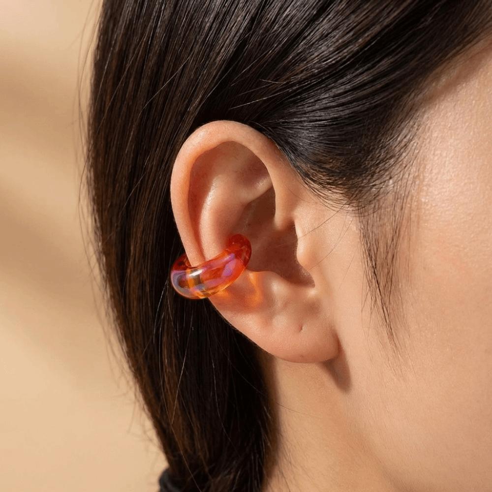 4Pcs/Set Transparent C-ring Threadless Ear Cuffs Colorful Ear Bone Clips Set Clip On Earrings  Party